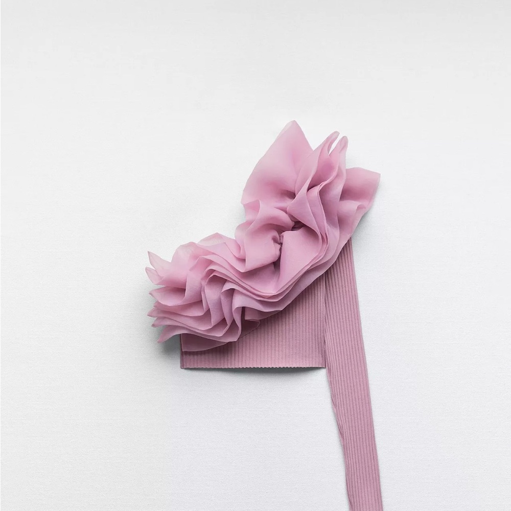 Zara Organza Crop Top - Pink Ruffled Top (medium)